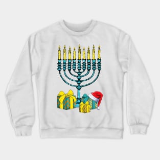 Menorah Santa Hat Chanukah Hanukkah Jewish Christmas Pajama Crewneck Sweatshirt